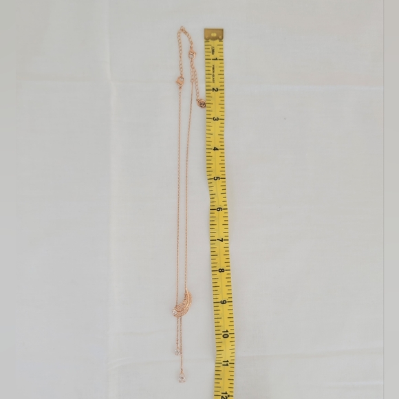 Swarovski Idyllia Y Feather Pendant Necklace Rose Gold Tone Plated - Picture 9 of 11